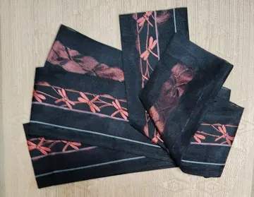 블랙과 빨간색 잠자리 무늬 반폭 오비