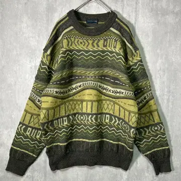 일본제 빈티지 3D 니트 그린 계열 울 스웨터 M