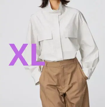 유니클로 유니클로c 코튼 스탠드 카라 셔츠 자켓 스트라이프
