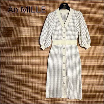 [ An MILLE ] 하운드투스 니트 원피스 V넥 벌룬 소매