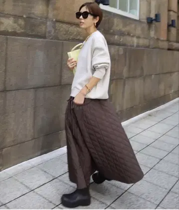machatt 마차트 퀼팅 스커트 브라운