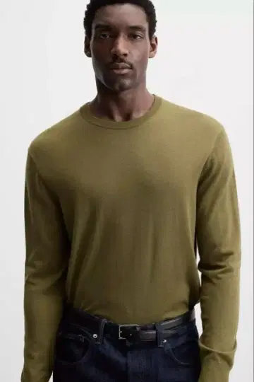 택 포함 새상품 ZARA 머서라이즈드 코튼 울 스웨터 올리브
