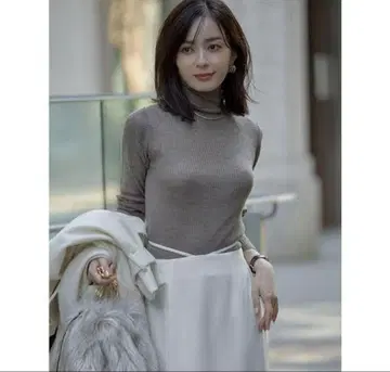 어뉴앙스 울 핏 리브 터틀 풀오버 니트 베이지