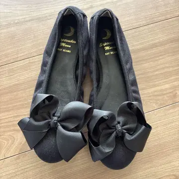 레이빔즈 리본 포함 블랙 플랫슈즈 24cm