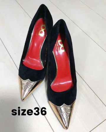 스웨이드 블랙 스틸레토 하이힐 36