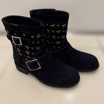 JIMMY CHOO 네이비 스웨이드 엔지니어 부츠