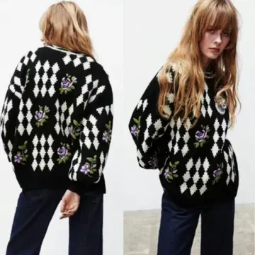 완판템 ZARA 자수 자카드 니트 스웨터