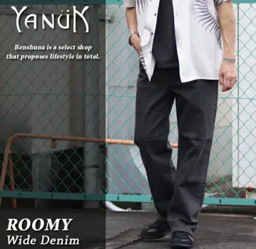 YANUK 와이드 스트레이트 ROOMY L 사이즈 블랙 WBK