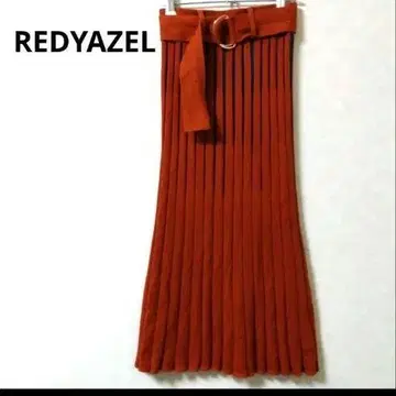 REDYAZEL 레이디 아젤 니트 롱 플리츠 스커트 오렌지