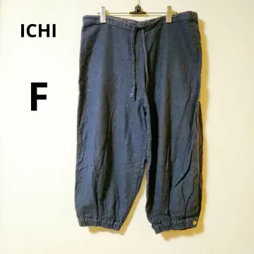 ICHI 이치 네이비 와이드 팬츠 7부 기장 밑단 밴딩 린넨 F