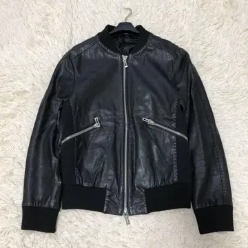새상품급 SHELLAC 고트스킨 리브 자켓 리얼 가죽 블루종 블랙 S