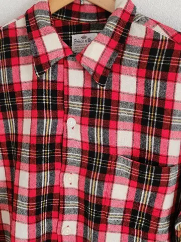 60s 오픈 카라 울 셔츠 체크 오픈 카라 박스 빈티지 올드 5070s