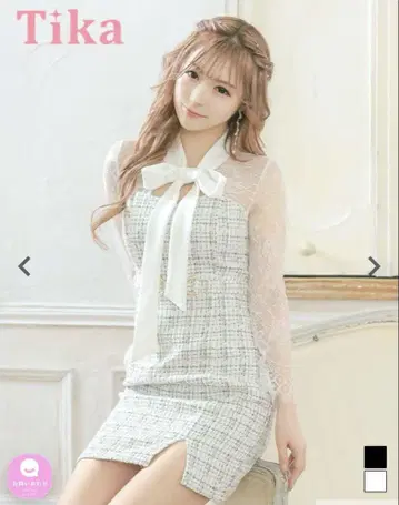 Tika 체크 무늬 리본 포함 드레스 M