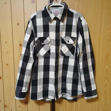 [ 새상품급 ] AVIREX 화이트 블랙 체크 무늬 플란넬 셔츠 L