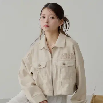Chico 가슴 로고 숏 기장 스웨이드 지퍼 블루종
