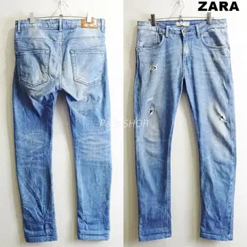 ZARA MAN 스키니 데님 W83 스트레치 크러쉬 가공 연한 파랑