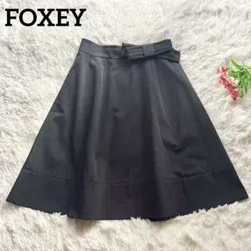미사용급 폭시 플레어 스커트 허리 리본 FOXEY 고급 고급 블랙