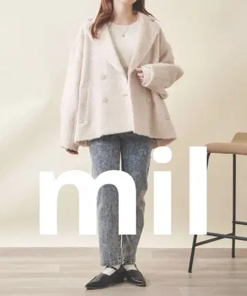 mil 작은 키 샤기 미들 코트 아이보리