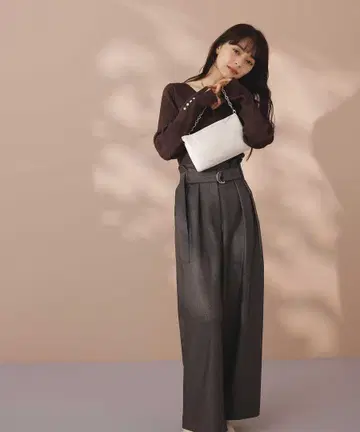 벨티드 트위드 턱 팬츠