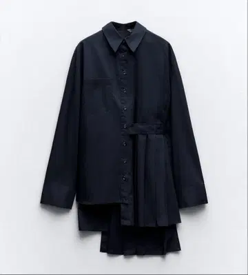 새상품 ZARA 비대칭 플리츠 포플린 셔츠 M-L