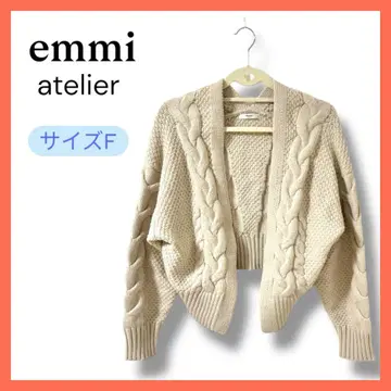 emmi atelier 랩 가디건 사이즈 F 긴팔 울 혼방 베이지