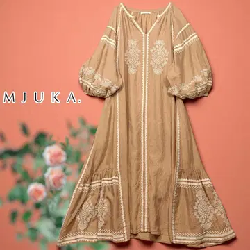 MJUKA 미유카 자수 린넨 롱 원피스 자수 원피스