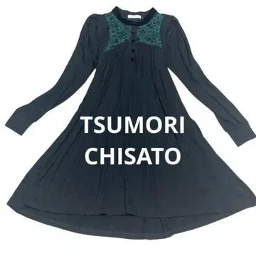 TSUMORI CHISATO 블랙 그린 긴팔 원피스 자수
