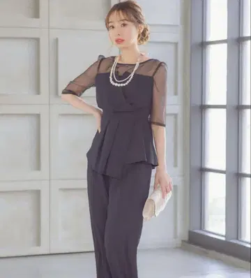 결혼식 팬츠 스타일 네이비 쉬폰 셋업 S Retica