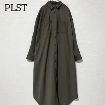 [새상품급] PLST 롱 셔츠 원피스 올리브 M 포켓 부착 겉옷 가능