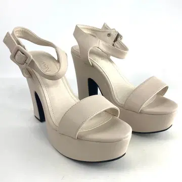 슬림 레그 통굽 벨트 샌들 베이지 25.5cm