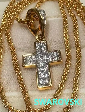 SWAROVSKI 스와로브스키 골드 십자가 펜던트 목걸이