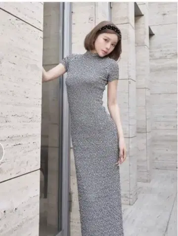 Darich 백 오픈 깅엄 롱 원피스