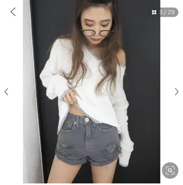 데미지 가공 그레이 하이웨스트 숏팬츠