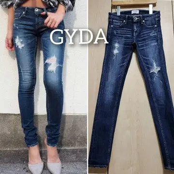 GYDA 슬림 레그 데미지 데님 스키니 23인치 MOUSSY 리젝시