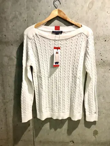 가을/겨울 세일 인기 Tommy Hilfiger 화이트 케이블 니트 긴팔