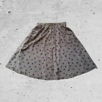 기하학 패턴 베이지 플레어 스커트 큐프라 구제 의류 믹스 드레이프감 소재