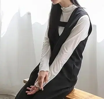 V넥 전후 2way 오버롤 스커트 롱 기장 슬릿 F 사이즈