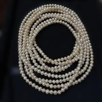 미사용 새상품 다층 핑크 오렌지 컬러 담수 진주 목걸이 약 256cm