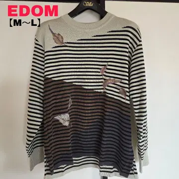 EDOM 긴팔 보더 니트 스웨터 울&아크릴 M~L 일본제