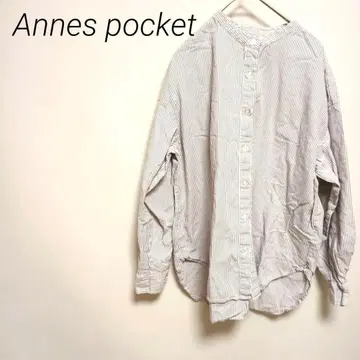Anne'sPocket 스트라이프 긴팔 셔츠 코튼 혼방 전면 버튼