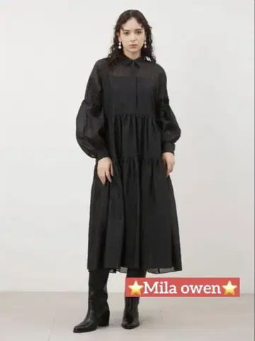 미사용급 Mila owen 미라 오웬 자카드 셔츠 카라 원피스