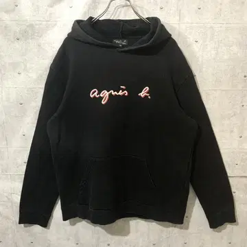 레어 디자인 agnes b 에네스베 후드티 블랙 로고 자수
