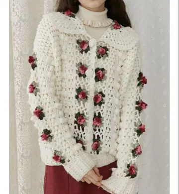 merry jenny 가디건 꽃무늬 크로셰 화이트