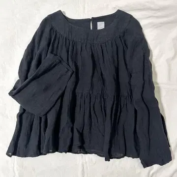 TSUHARU 린넨 보일 개더 블라우스 블랙