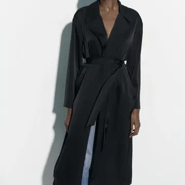 ZARA 새틴 롱 트렌치코트 블랙