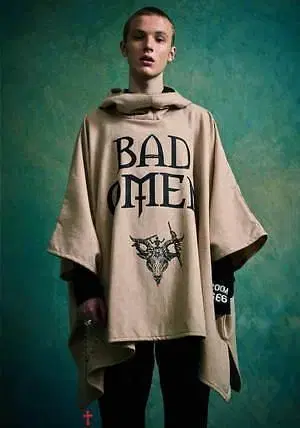 미사용 밀크 보이 울 판초 코트 후드티 그레이 오멘