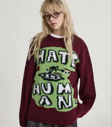 HOODHOOD I HATE HUMAN Knit Burgundy
