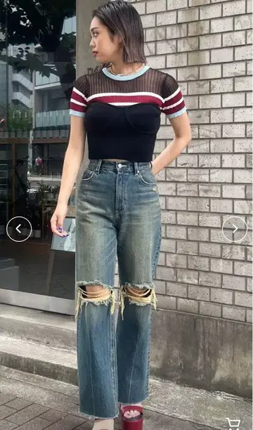 [ 미사용 새상품 ] EVRIS 데미지 와이드 데님 팬츠 S 사이즈