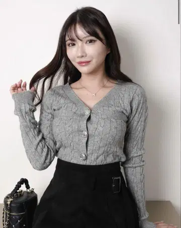 립 서비스 새상품 케이블 니트 버튼 가디건 그레이