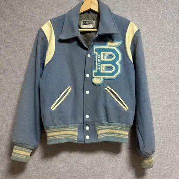 70s~ 빈티지 울 리브 스카이블루 바시티 자켓 레어 컬러